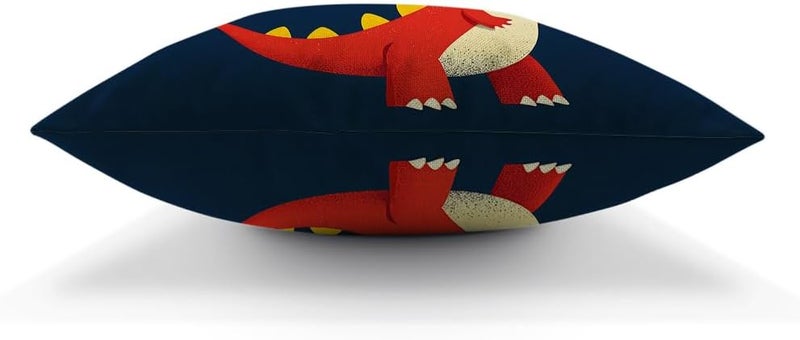 Moslion Dinosaur Throw Pillow Case Cute Cartoon Wild Safari Animal Red Dinosaur Pillow Cover Decorative Square Cushion Accent Cotton Linen 18x18 Inch for Sofa Chair Navy Blue - Image 5